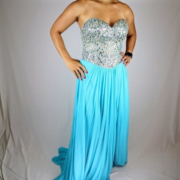 NWT Terani Couture Strapless Aqua Formal Gown $306 - Picture 10 of 13